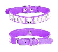 Haoyueer Rhinestone Dog Collar, Cute Dazzling Sparkling Soft Suede Leather Dog Cat Rhinestone Collar Crystal Diamond Pet Dog Puppy Collar (M, Purple-5)