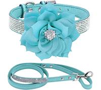 haoyueer Rhinestone Dog Collar, Cute Dazzling Sparkling Soft Suede Leather Dog Cat Rhinestone Collar Leash Crystal Diamond Pet Dog Puppy Collar (XS, Blue-6)