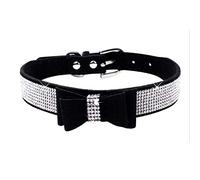 Haoyueer Rhinestone Dog Collar, Cute Dazzling Sparkling Soft Suede Leather Dog Cat Rhinestone Collar Crystal Diamond Pet Dog Puppy Collar (XS, Black-1)