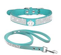 haoyueer Rhinestone Dog Collar, Cute Dazzling Sparkling Soft Suede Leather Dog Cat Rhinestone Collar Leash Crystal Diamond Pet Dog Puppy Collar (XS, Blue-4)