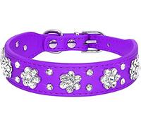 haoyueer Rhinestone Dog Collar, Cute Flower Rhinestone Cat Dog Collar Bling Collar PU Leather Collar Adjustable Sizes Small Medium Large (M, Purple)