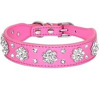 haoyueer Rhinestone Dog Collar, Cute Flower Rhinestone Cat Dog Collar Bling Collar PU Leather Collar Adjustable Sizes Small Medium Large (L, Hot Pink)