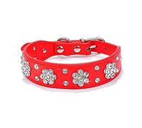 haoyueer Rhinestone Dog Collar, Cute Flower Rhinestone Cat Dog Collar Bling Collar PU Leather Collar Adjustable Sizes Small Medium Large (L, Red)