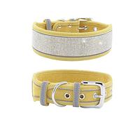 haoyueer Rhinestone Dog Collar, Dazzling Sparkling Soft Suede Reflective Large Dog Collar Crystal Diamond Collar for Medium & Large Dogs (L:19-23", Yellow)