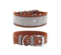 haoyueer Rhinestone Dog Collar, Dazzling Sparkling Soft Suede Reflective Large Dog Collar Crystal Diamond Collar for Medium & Large Dogs (S:12-15", Brown)