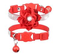 haoyueer Rhinestones Dog Cat Collars with Bell Bling Pet Puppy Collars with Soft Velvet Crystal Collars Girl Jeweled Necklace (Red-1)