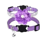 haoyueer Rhinestones Dog Cat Collars with Bell Bling Pet Puppy Collars with Soft Velvet Crystal Collars Girl Jeweled Necklace (Purple-1)