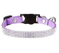 haoyueer Rhinestones Dog Cat Collars with Bell Bling Pet Puppy Collars with Soft Velvet Crystal Collars Girl Jeweled Necklace (Purple)