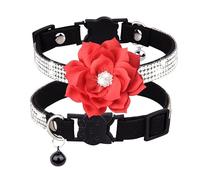haoyueer Rhinestones Dog Cat Collars with Bell Bling Pet Puppy Collars with Soft Velvet Crystal Collars Girl Jeweled Necklace (Black-1)