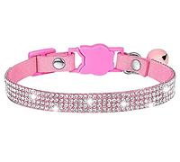haoyueer Rhinestones Dog Cat Collars with Bell Bling Pet Puppy Collars with Soft Velvet Crystal Collars Girl Jeweled Necklace (Pink)