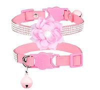 haoyueer Rhinestones Dog Cat Collars with Bell Bling Pet Puppy Collars with Soft Velvet Crystal Collars Girl Jeweled Necklace (Pink-1)