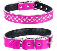Haoyueer Rhinestones Dog Collar, Adjustable Sparkly Crystal Studded Genuine Leather Pet Dog Collar for Small and Medium Dogs (S, Hot Pink)