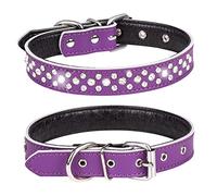 Haoyueer Rhinestones Dog Collar, Adjustable Sparkly Crystal Studded Genuine Leather Pet Dog Collar for Small and Medium Dogs (L, Purple)