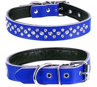 Haoyueer Rhinestones Dog Collar, Adjustable Sparkly Crystal Studded Genuine Leather Pet Dog Collar for Small and Medium Dogs (M, Dark Blue)