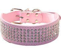 haoyueer Rhinestones Dog Collars 5 cm Width 5 Rows Full Sparkly Crystal Diamonds Dazzling Sparkling Elegant Fancy PU Leather Dog Collar for Medium & Large Dogs (S, Pink)