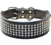 haoyueer Rhinestones Dog Collars 5 cm Width 5 Rows Full Sparkly Crystal Diamonds Dazzling Sparkling Elegant Fancy PU Leather Dog Collar for Medium & Large Dogs (L, Black)