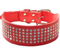 haoyueer Rhinestones Dog Collars 5 cm Width 5 Rows Full Sparkly Crystal Diamonds Dazzling Sparkling Elegant Fancy PU Leather Dog Collar for Medium & Large Dogs (M, Red)