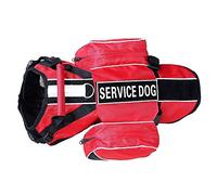 Haoyueer Service Dog Backpack Harness Vest Removable Saddle Bags with Label Patches(Red,S)
