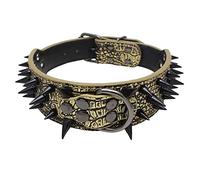 haoyueer Sharp Spiked Studded Dog Collar 2 Inch Width Stylish Leather Dog Collars for Medium & Large Dogs Pitbull,Labrador,Boxer Rottweiler German Shepherd … (M, Gold-1)