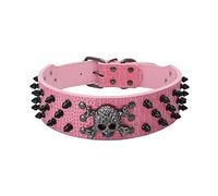 haoyueer Sharp Spiked Studded Dog Collar 2 Inch Width Stylish Leather Dog Collars for Medium & Large Dogs Pitbull,Labrador,Boxer Rottweiler German Shepherd … (S, Pink-3)