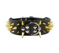 haoyueer Sharp Spiked Studded Dog Collar 2 Inch Width Stylish Leather Dog Collars for Medium & Large Dogs Pitbull,Labrador,Boxer Rottweiler German Shepherd … (M, Black-2)