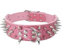 haoyueer Sharp Spiked Studded Dog Collar 2 Inch Width Stylish Leather Dog Collars for Medium & Large Dogs Pitbull,Labrador,Boxer Rottweiler German Shepherd … (S, Pink)