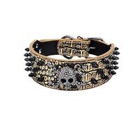 haoyueer Sharp Spiked Studded Dog Collar 2 Inch Width Stylish Leather Dog Collars for Medium & Large Dogs Pitbull,Labrador,Boxer Rottweiler German Shepherd … (M, Gold-3)