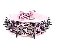 haoyueer Sharp Spiked Studded Dog Collar 2 Inch Width Stylish Leather Dog Collars for Medium & Large Dogs Pitbull,Labrador,Boxer Rottweiler German Shepherd … (XL, Pink leopard-1)