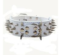 haoyueer Sharp Spiked Studded Dog Collar 2 Inch Width Stylish Leather Dog Collars for Medium & Large Dogs Pitbull,Labrador,Boxer Rottweiler German Shepherd … (M, White)