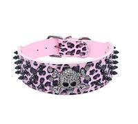 haoyueer Sharp Spiked Studded Dog Collar 2 Inch Width Stylish Leather Dog Collars for Medium & Large Dogs Pitbull,Labrador,Boxer Rottweiler German Shepherd … (M, Pink Leopard-3)