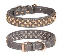haoyueer Spiked Dog Collar Soft Pu Leather Mushrooms Rivet Spike Studded Dog Collar Adjustable Puppy Collars (M, Grey)
