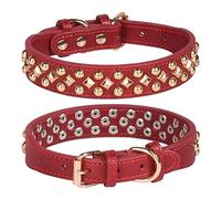 haoyueer Spiked Dog Collar Soft Pu Leather Mushrooms Rivet Spike Studded Dog Collar Adjustable Puppy Collars (L, Red)