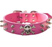 haoyueer Spiked Leather Dog Collar - 2 Rows Bullet Rivets Studded PU Leather - Cool Skull Pet Accessories for Medium and Large Dogs … (M, Hot Pink)