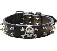 haoyueer Spiked Leather Dog Collar - 2 Rows Bullet Rivets Studded PU Leather - Cool Skull Pet Accessories for Medium and Large Dogs … (M, Black)