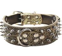 haoyueer Spiked Leather Dog Collar Bullet Rivets Studded 2 Inch Width Stylish Leather Dog Collars for Medium & Large Dogs Pitbull … (S, Gold Brown)