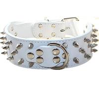 haoyueer Spiked Leather Dog Collar Bullet Rivets Studded 2 Inch Width Stylish Leather Dog Collars for Medium & Large Dogs Pitbull … (M, White)