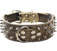 haoyueer Spiked Leather Dog Collar Bullet Rivets Studded 2 Inch Width Stylish Leather Dog Collars for Medium & Large Dogs Pitbull … (M, Gold Brown)