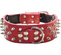 haoyueer Spiked Leather Dog Collar Bullet Rivets Studded 2 Inch Width Stylish Leather Dog Collars for Medium & Large Dogs Pitbull … (S, Red)