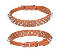 haoyueer Spiked Studded Dog Collar, Adjustable Pu Leather Puppy Collar for Small Medium Dogs Bulldog Pitbull Mastiff Poodle Boxer (M, Brown-2)
