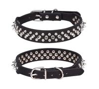 haoyueer Spiked Studded Dog Collar, Adjustable Pu Leather Puppy Collar for Small Medium Dogs Bulldog Pitbull Mastiff Poodle Boxer (M, Black-2)