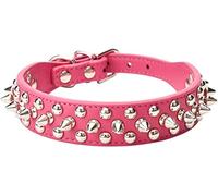 haoyueer Spiked Studded Dog Collar, Adjustable Pu Leather Puppy Collar for Small Medium Dogs Bulldog Pitbull Mastiff Poodle Boxer (M, Hot Pink)