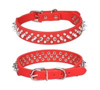 haoyueer Spiked Studded Dog Collar, Adjustable Pu Leather Puppy Collar for Small Medium Dogs Bulldog Pitbull Mastiff Poodle Boxer (M, Red-2)