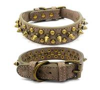 haoyueer Spiked Studded Dog Collar, Adjustable Pu Leather Puppy Collar for Small Medium Dogs Bulldog Pitbull Mastiff Poodle Boxer (L, Grey)
