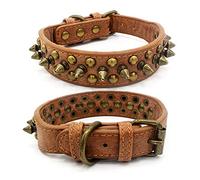 haoyueer Spiked Studded Dog Collar, Adjustable Pu Leather Puppy Collar for Small Medium Dogs Bulldog Pitbull Mastiff Poodle Boxer (L, Brown)