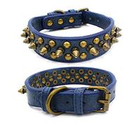 haoyueer Spiked Studded Dog Collar, Adjustable Pu Leather Puppy Collar for Small Medium Dogs Bulldog Pitbull Mastiff Poodle Boxer (L, Blue)