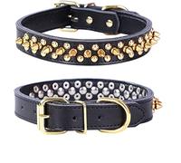 haoyueer Spiked Studded Dog Collar, Genuine Leather Dog Collar, Adjustable Pet Collars for Medium Large Bulldog Pitbull Mastiff Poodle Boxer (S, Black)