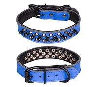 haoyueer Spiked Studded Dog Collar, Genuine Leather Dog Collar, Adjustable Pet Collars for Medium Large Bulldog Pitbull Mastiff Poodle Boxer (L, Dark Blue-1)