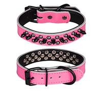 haoyueer Spiked Studded Dog Collar, Genuine Leather Dog Collar, Adjustable Pet Collars for Medium Large Bulldog Pitbull Mastiff Poodle Boxer (L, Hot Pink-1)