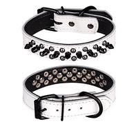 haoyueer Spiked Studded Dog Collar, Genuine Leather Dog Collar, Adjustable Pet Collars for Medium Large Bulldog Pitbull Mastiff Poodle Boxer (M, White-1)