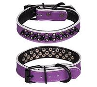 haoyueer Spiked Studded Dog Collar, Genuine Leather Dog Collar, Adjustable Pet Collars for Medium Large Bulldog Pitbull Mastiff Poodle Boxer (M, Purple-1)